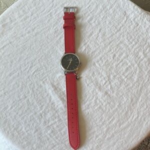 Coach: Red Leather Strap Watch- Silver Tone- Star Charm